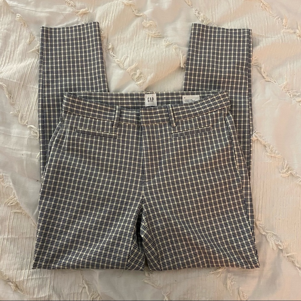 gap blue and white plaid signature skinny ankle business pants